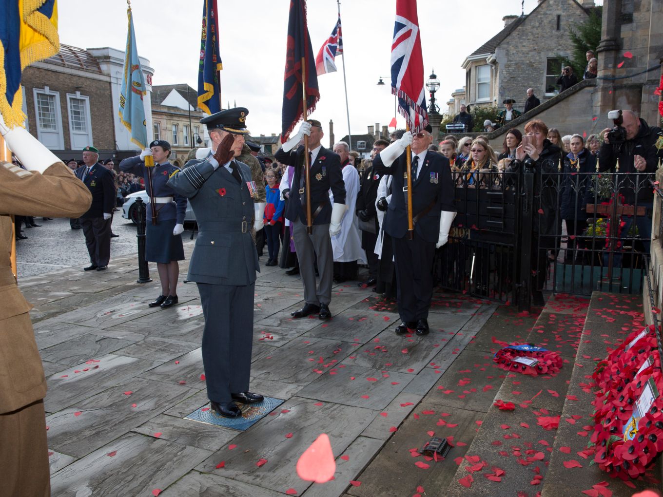 Group Captain Tony Keeling salutes the fallen at Browne’s Hospital
