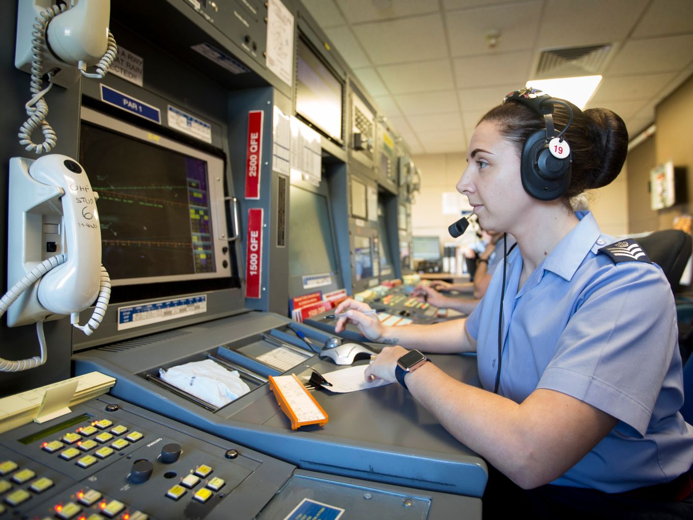 Flight Sergeant Katie Mason in the control room at RAF Wittering