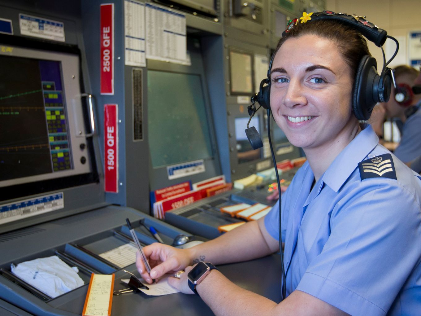 Flight Sergeant Katie Mason in the control room at RAF Wittering