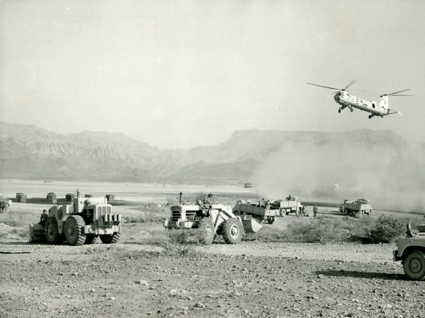 Historical image showing the Airfield Construction Branch in action in the Middle East during the 1960’s