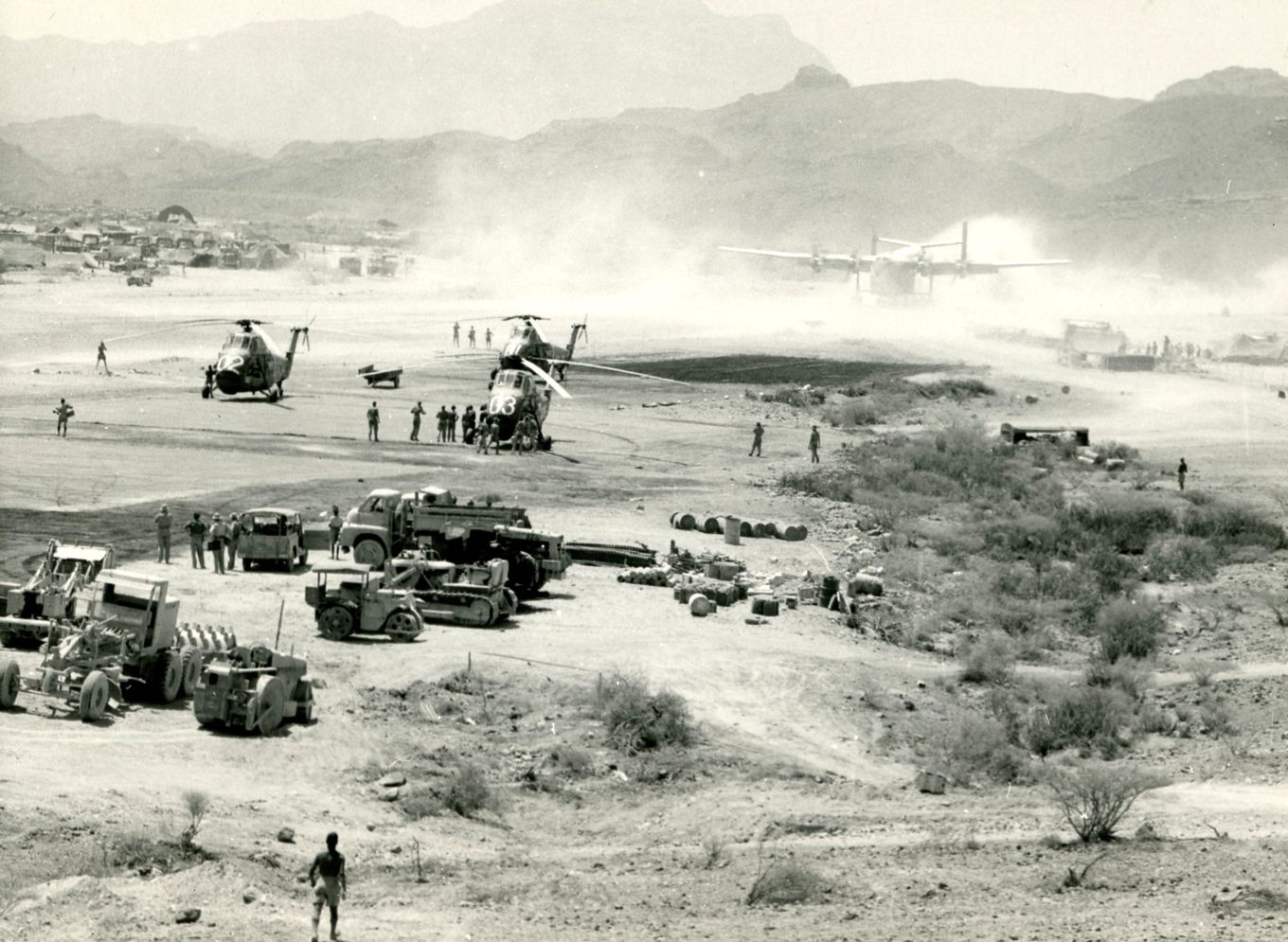 Historical image showing the Airfield Construction Branch in action in the Middle East during the 1960’s