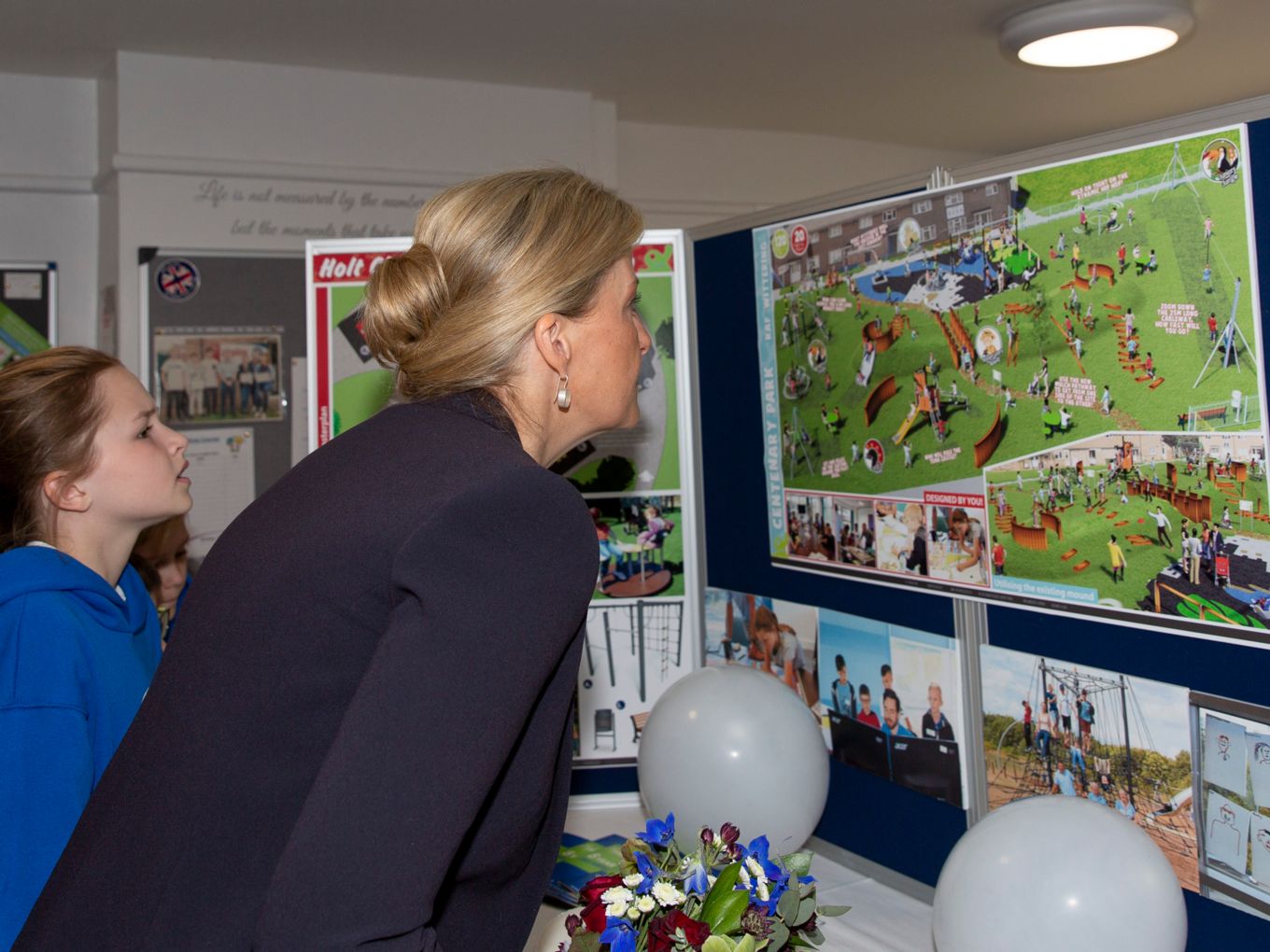 HRH looks at the designs for the play park