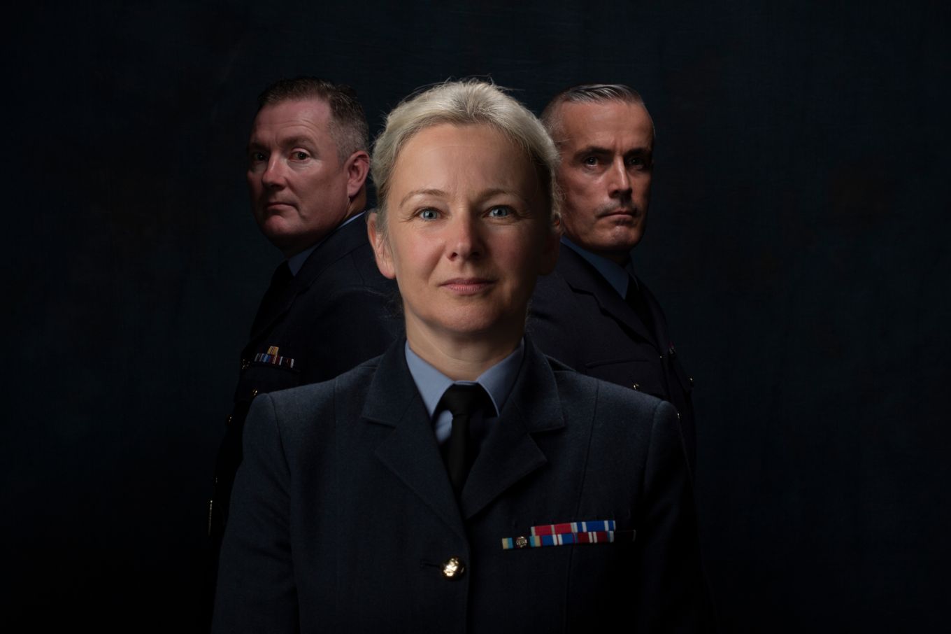 From left to right: Warrant Officer Si Bervoets, Group Captain Jo Lincoln, Warrant Officer Hywel Greening.