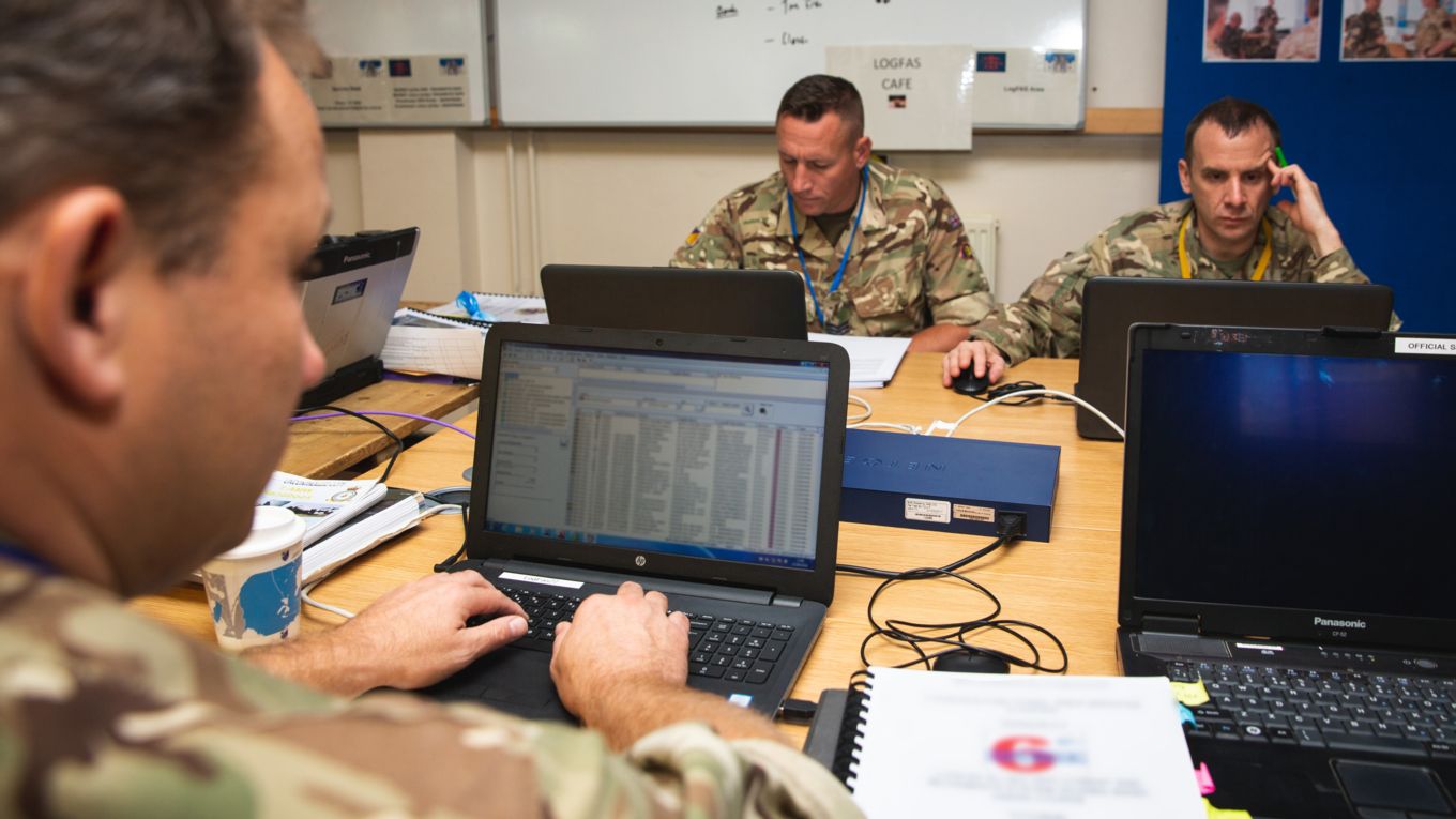 Logistics officers working on the exercise scenario at Ex Joint Supporter