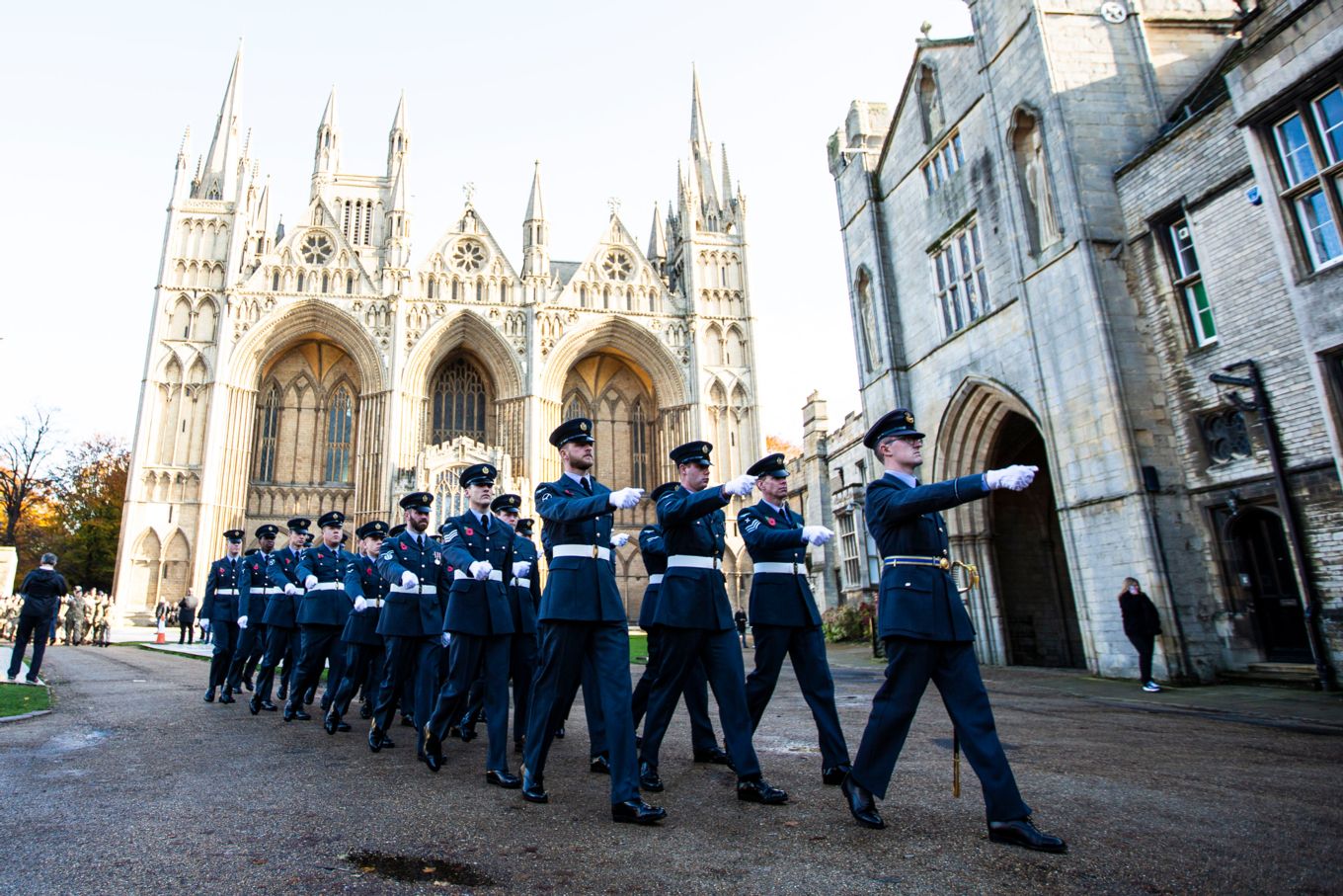 The RAF Wittering detachment marches from Peterborough Cathedral