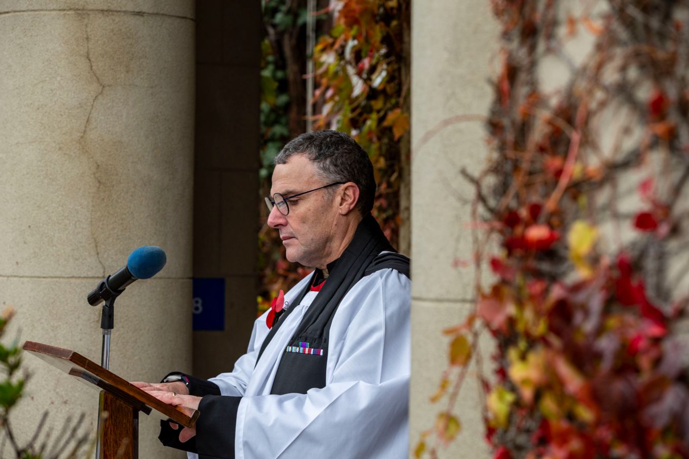 The Reverend Squadron Leader Stewart Shaw leads the Act of Remembrance