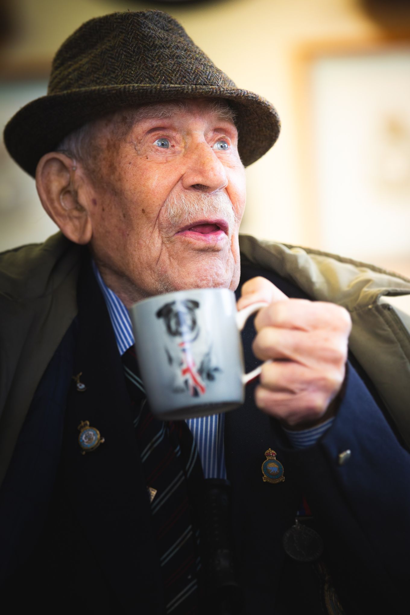 Mr Salvage enjoys a cuppa