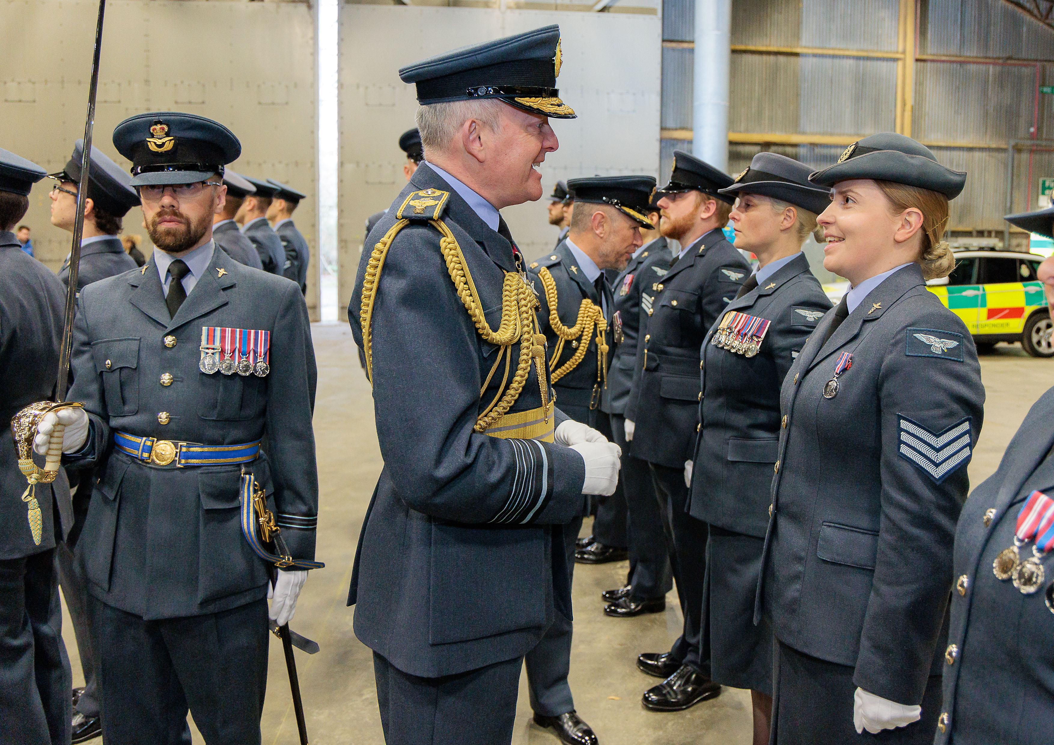 Chief of the Air Staff, Air Chief Marshal Sir Rich Knighton speaking with RAF medical personnel.