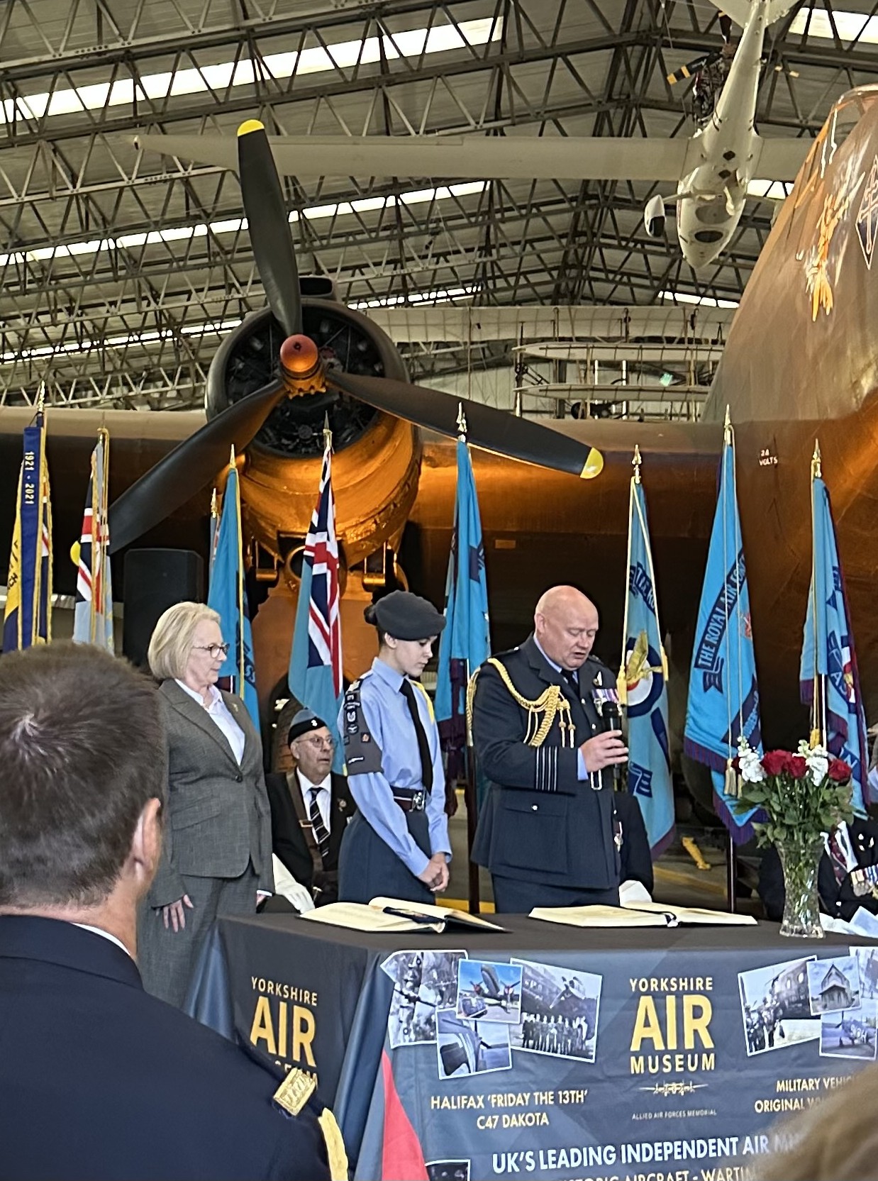 Cadet FS Tiffany joins RAF Leeming's Station Commander for Allied Air Forces Memorial Day event at the Yorkshire Air Museum.