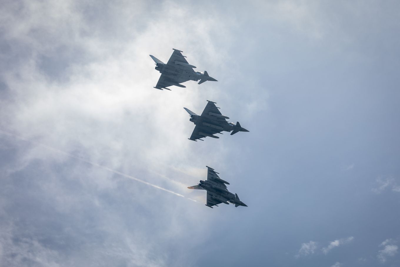 The Typhoon and Eurofighter flying.