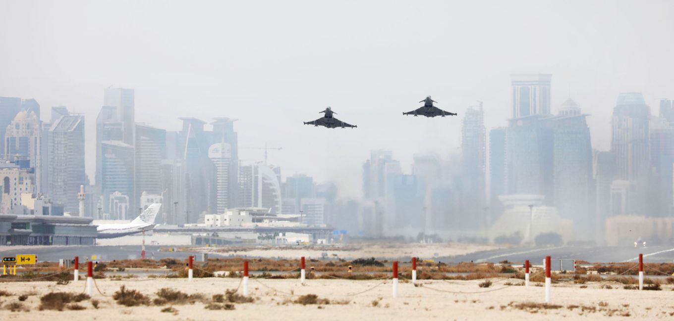 typhoons flying over city in Qatar