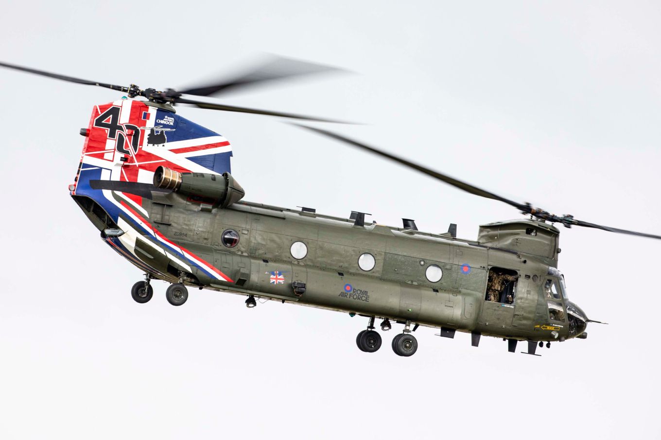 Image shows RAF Chinook with new tail artwork.