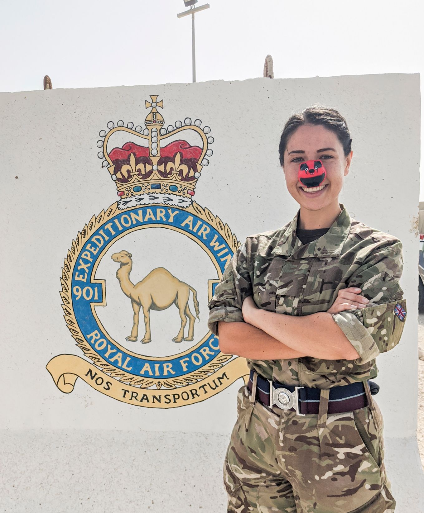 Image shows RAF personnel wearing a red nose.