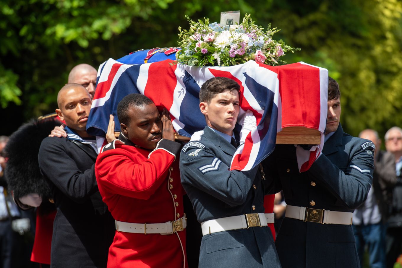 Personnel from all three services formed a bearer party to carry Dame Vera’s coffin into the funeral service