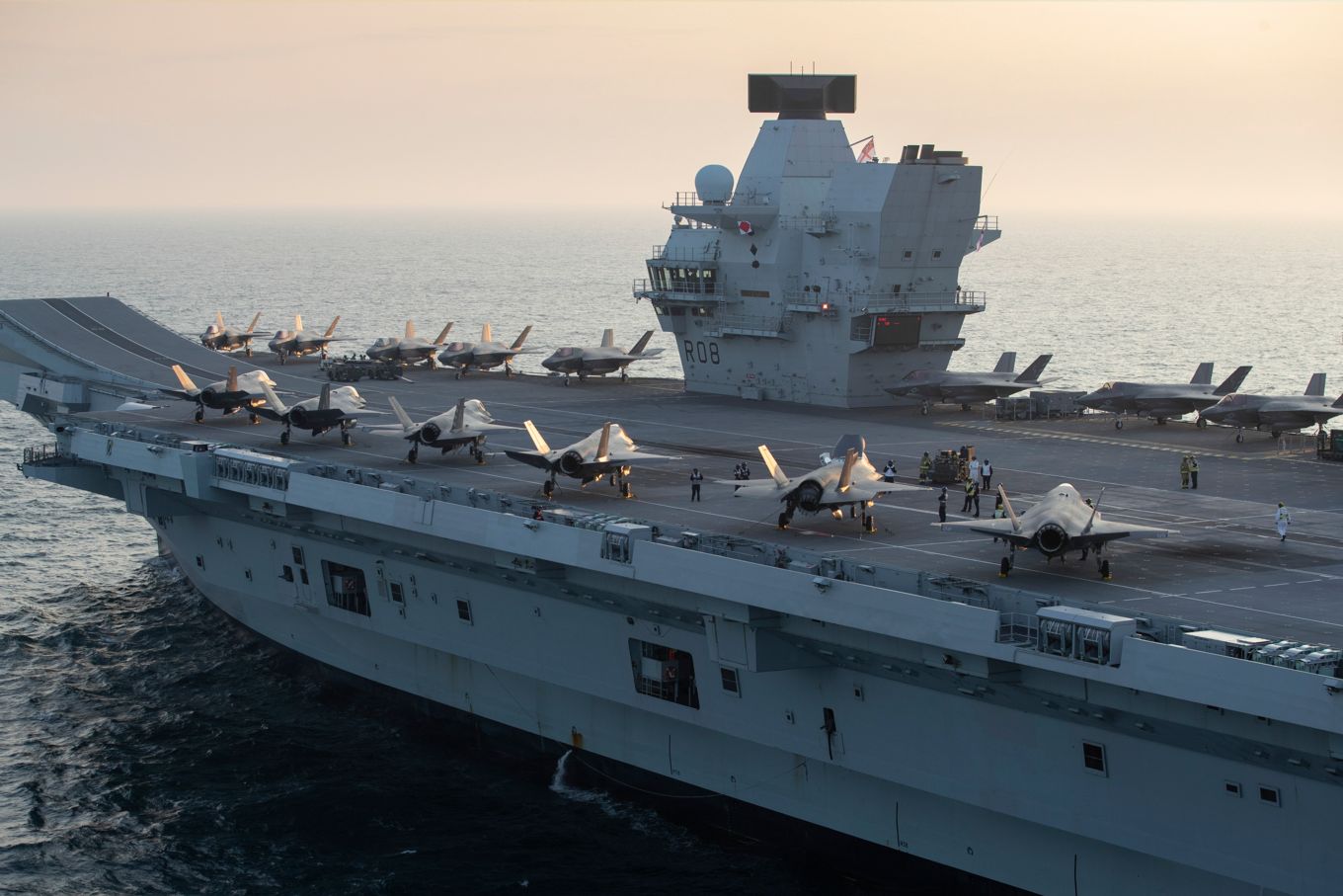 Image shows F35 aircraft on HMS Queen Elizabeth aircraft carrier.