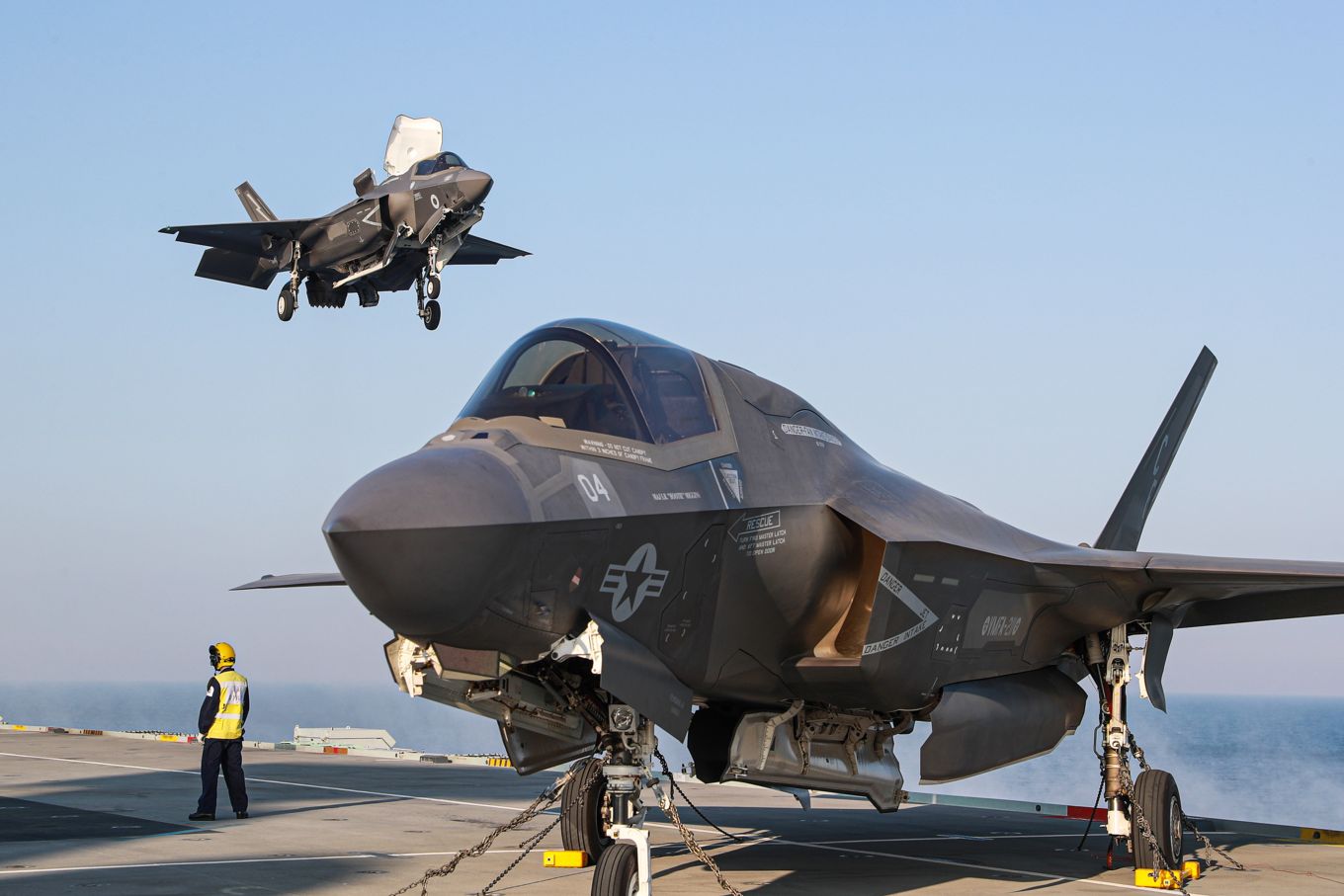 Image shows F35 aircraft on HMS Queen Elizabeth aircraft carrier.