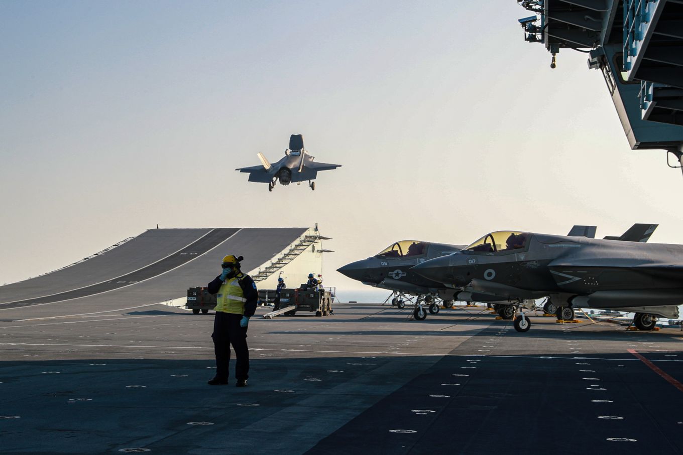 Image shows F35 aircraft taking off from carrier