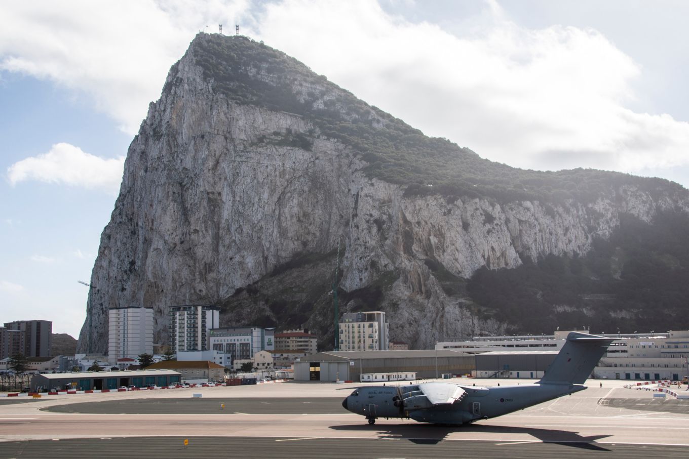 Image shows RAF A400M aircraft at RAF Gibraltar.