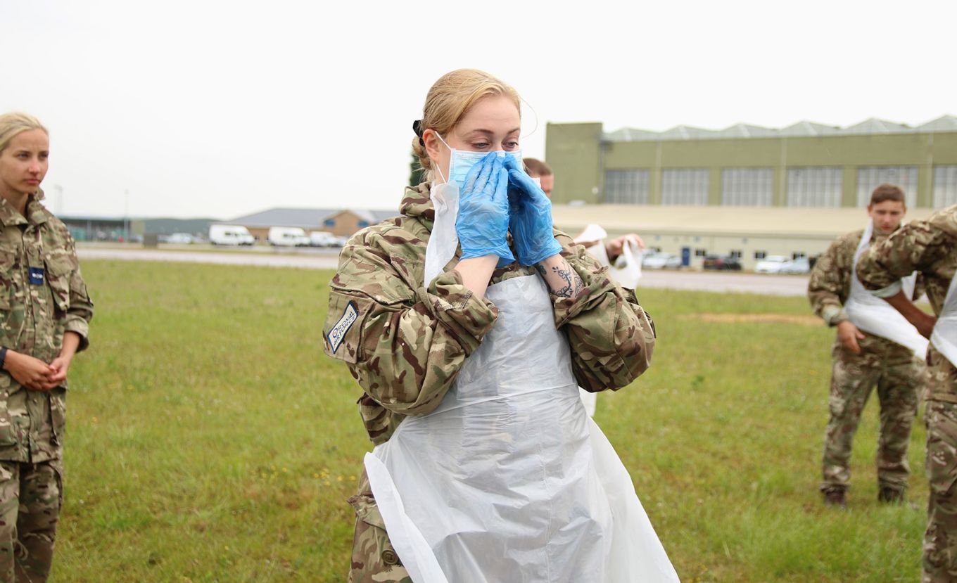 SAC Amy Partridge from 504 Squadron fitting her face mask