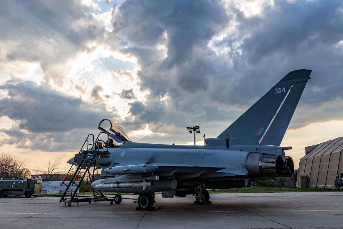 Image shows an RAF Typhoon on the ground.