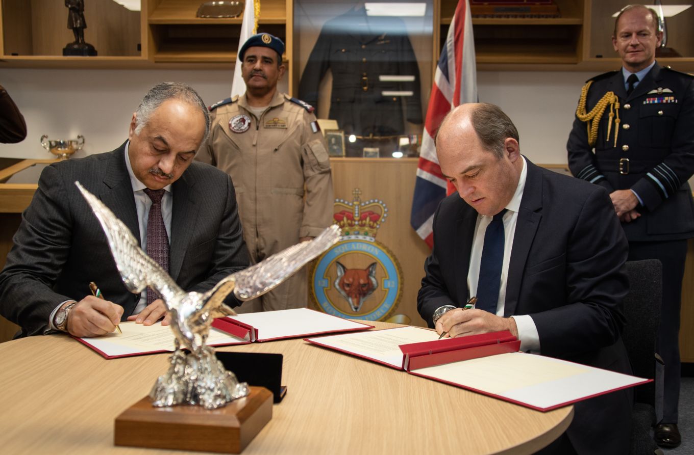 The UK & Qatar Defence Secretaries both signed the agreement. Photo taken at an event in 2020 pre-COVID lockdown