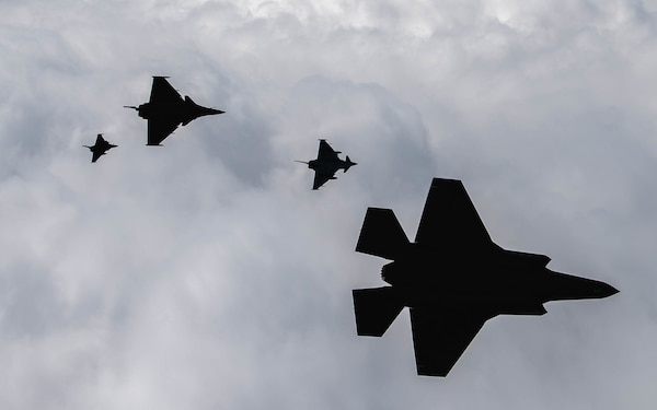 Four Typhoon's in formation, view from below.
