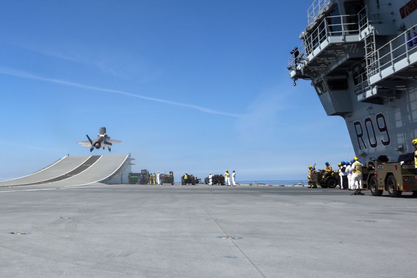 F-35B Lightning taking off from aircraft carrier.