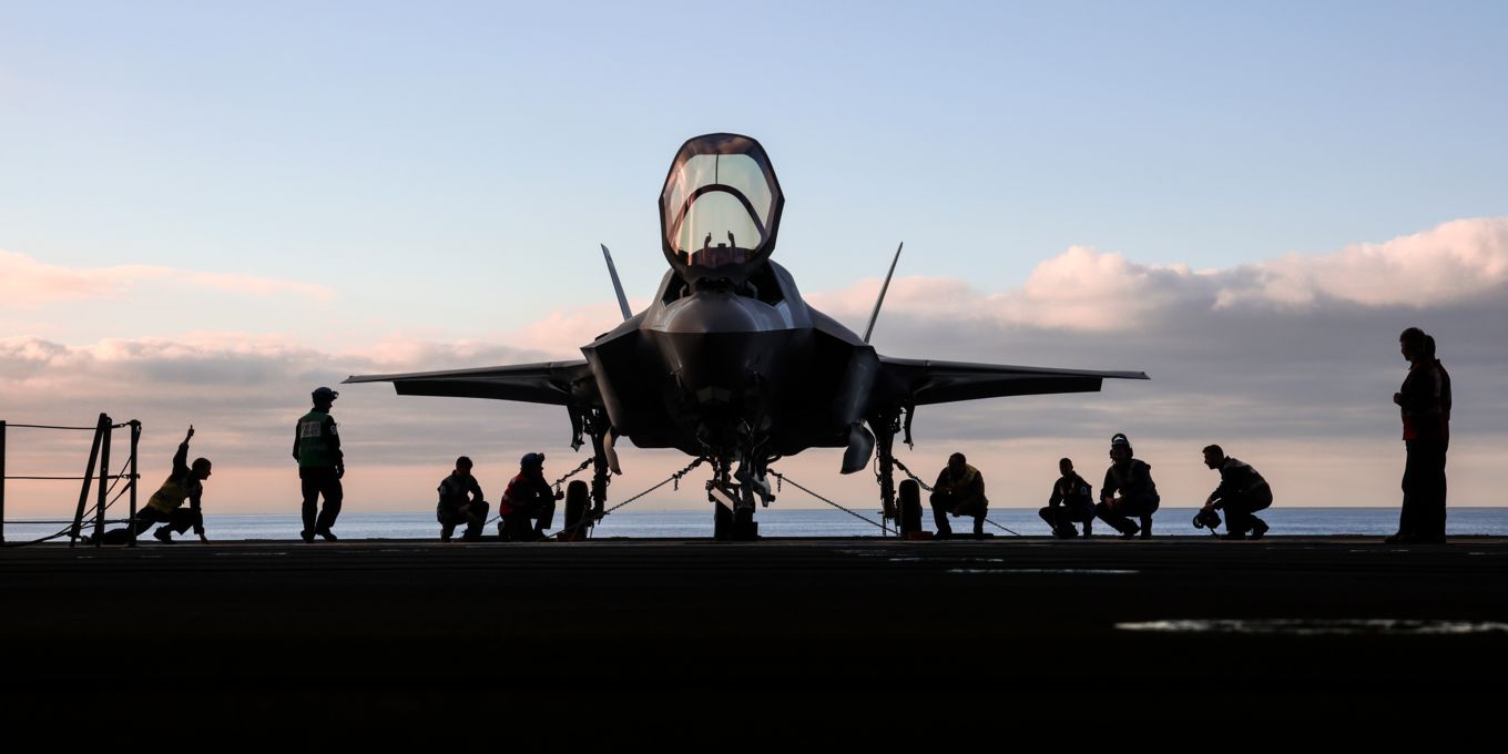 F-35B Lightning and ground team making maintenance checks. .