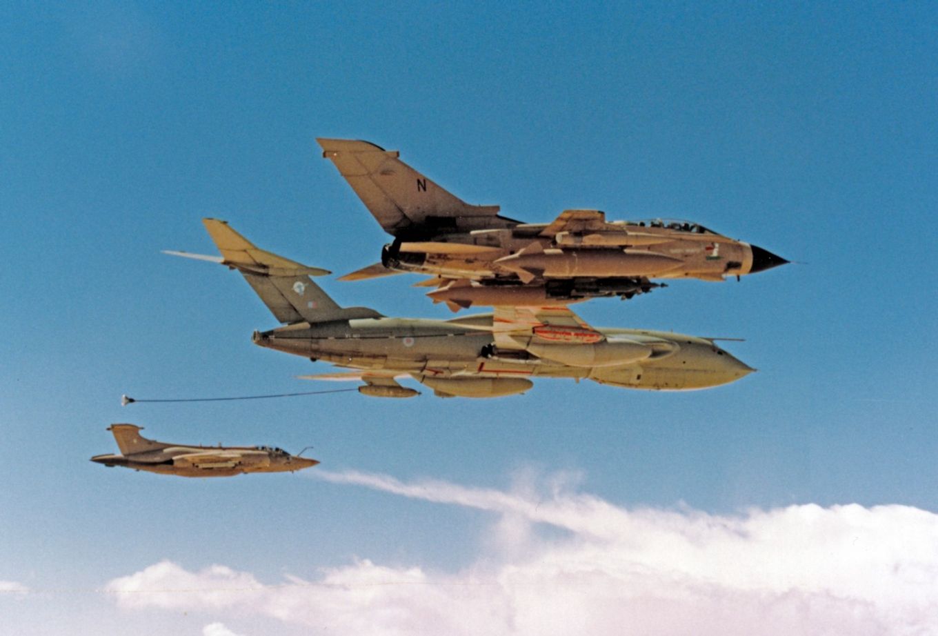 Image shows RAF aircraft flying in formation.