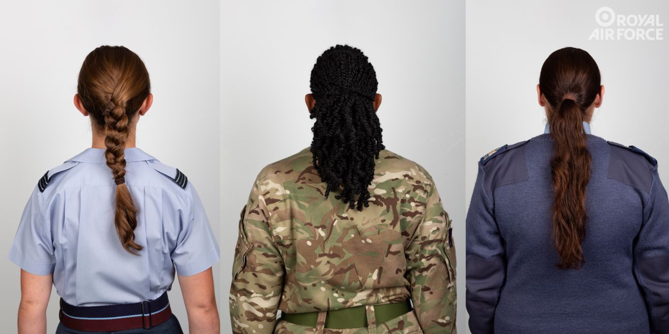The backs of three female personnel, to show the appropriate hair. 