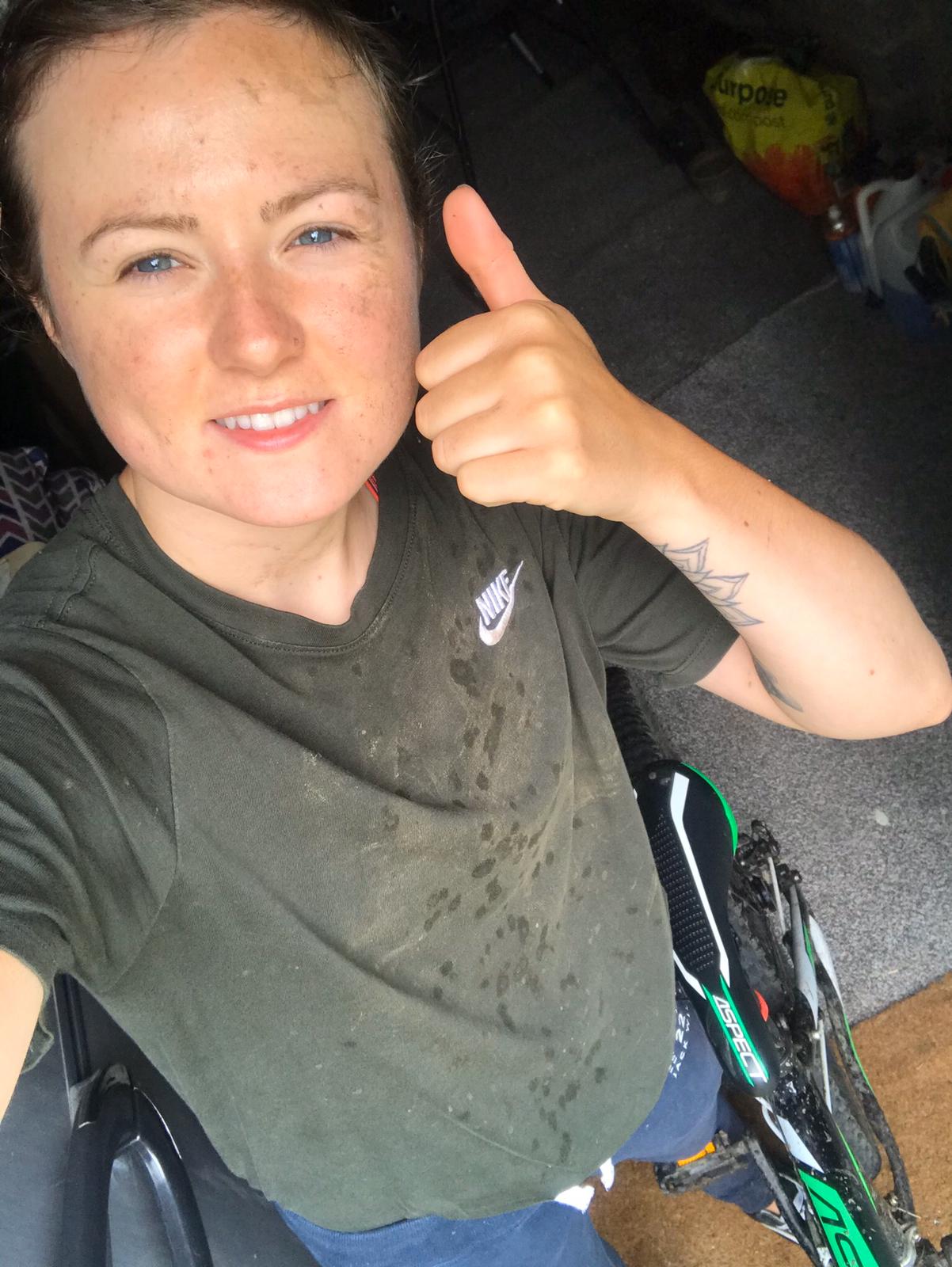 One of the team takes a selfie after a day cycling in the rain