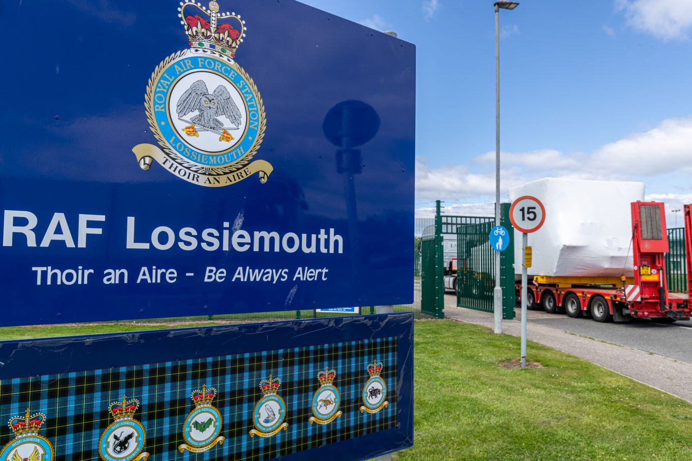 RAF Lossiemouth sign and truck.