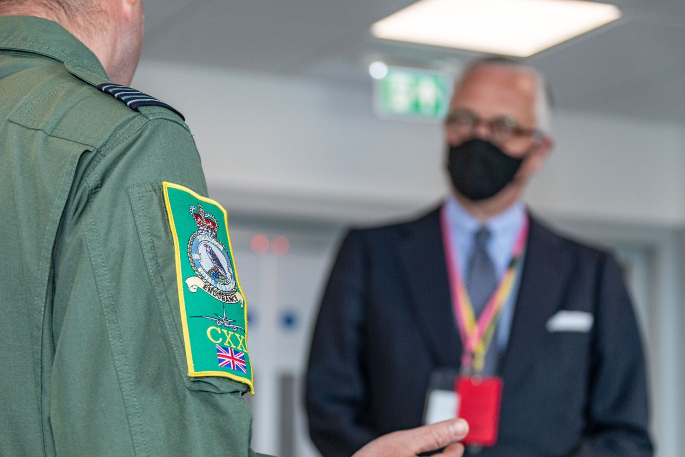 120 Squadron badge on personnel uniform, with His Excellency Mr Sturla Sigurjónsson. 