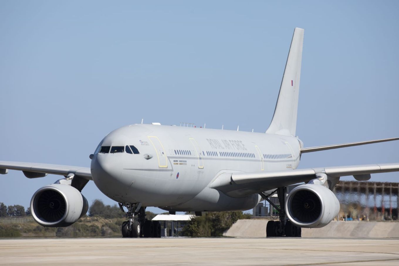 Image shows the RAF Voyager on the ground after landing.