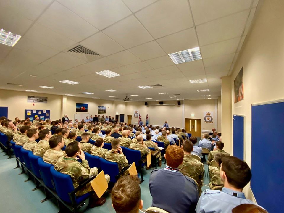 Chief of the Air Staff addressing a full Townhall meeting at RAF Boulmer.