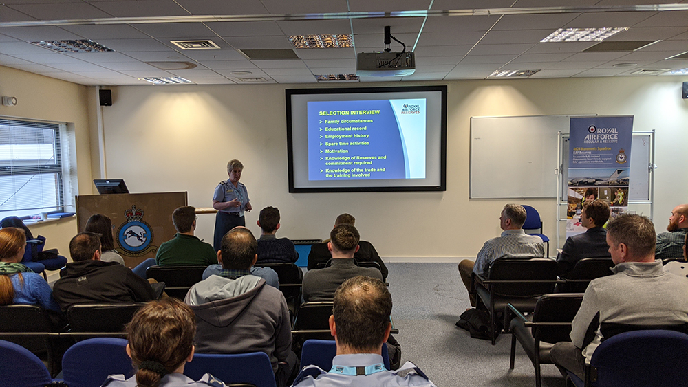Sergeant Thomas, 4624 Squadron, provides members of the public with an informative brief
