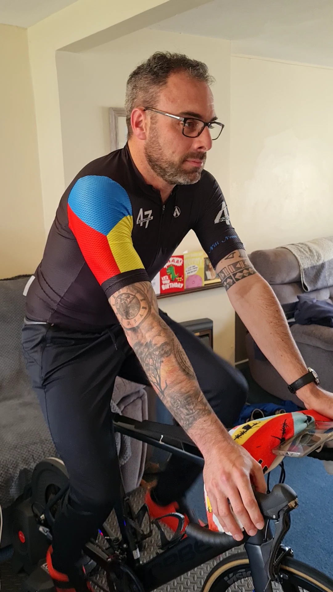 Sergeant Neil King during the last hour of his 47-hour cycling challenge