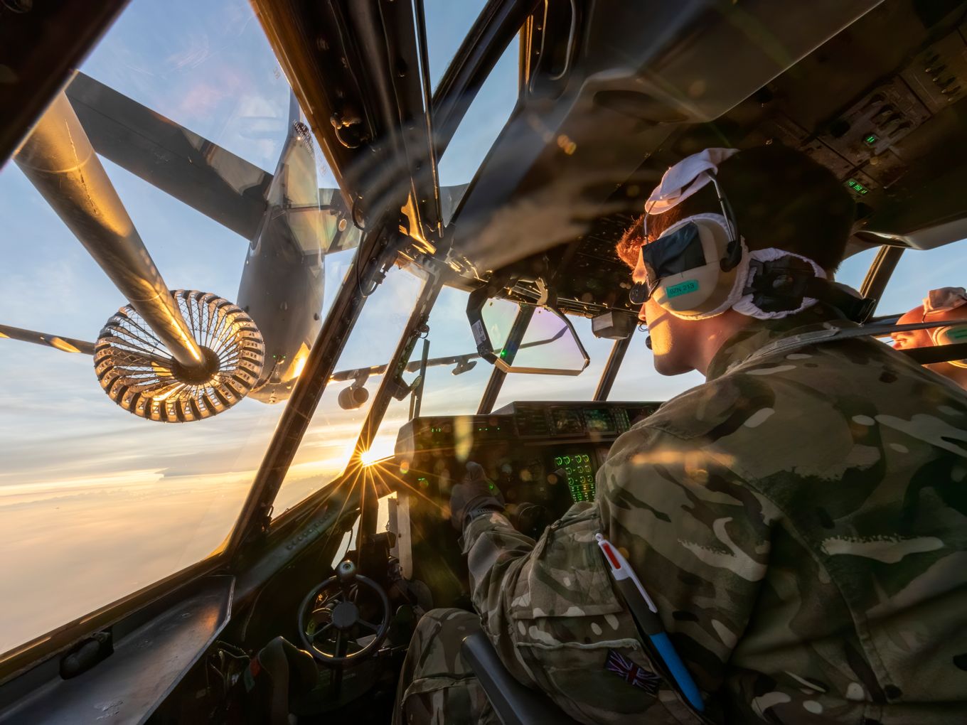 Pictured, a Pilot from 47 Squadron preparing to conduct Air-to-Air Refuelling from the RAF’s Voyager