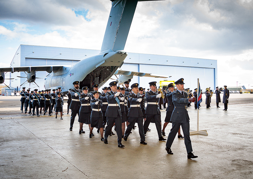 RAF Medical Services (RAFMS) personnel parade in Base Hangar, RAF Brize Norton in the presence of the Chief of the Air Staff, Air Chief Marshal Wigston