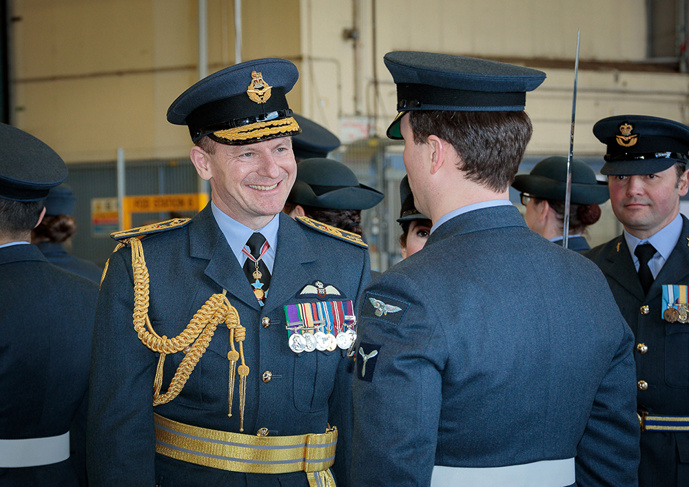 Chief of the Air Staff, Air Chief Marshal Wigston, inspects the parade and talks to those that deployed on Operation TRENTON 5