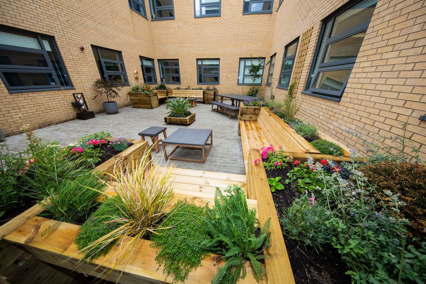 The picturesque wellbeing garden which provides a calming and relaxing area for all personnel to enjoy