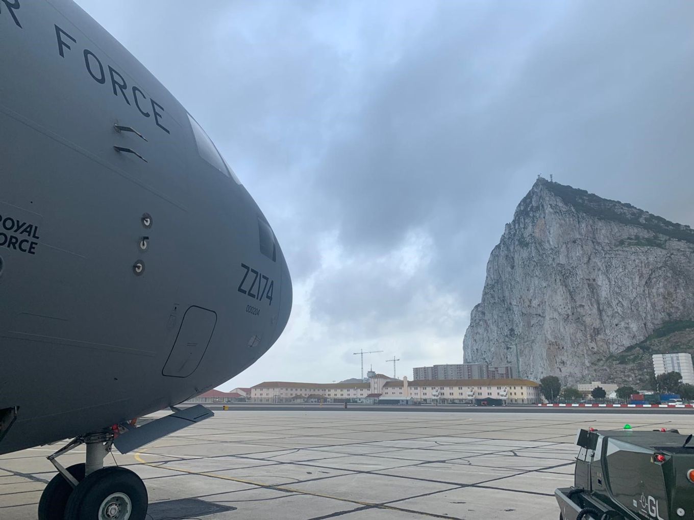 C-17 delivering vaccines to RAF Gibraltar 