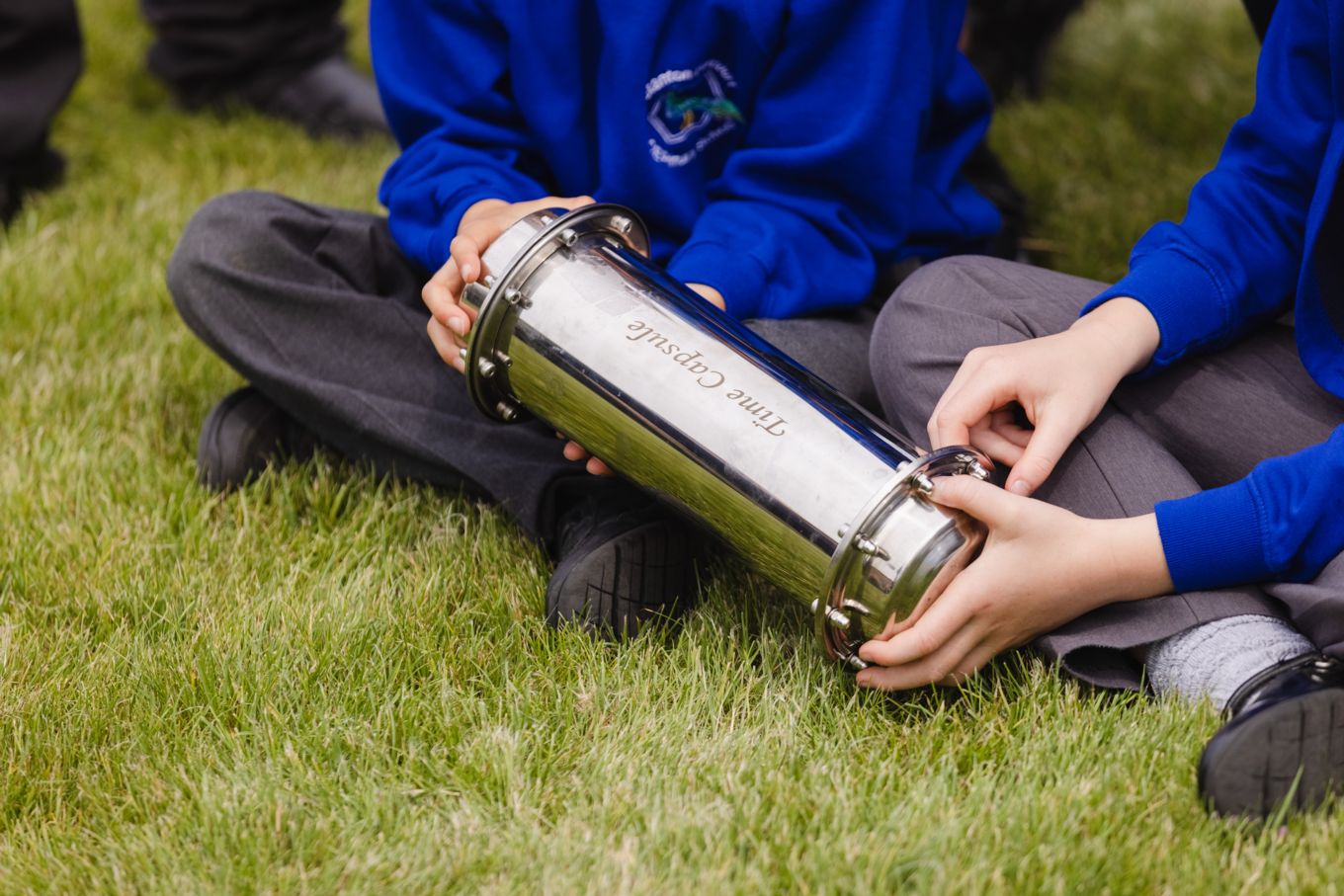 The time capsule, filled with the work of children from Stanton Harcourt C of E Primary School