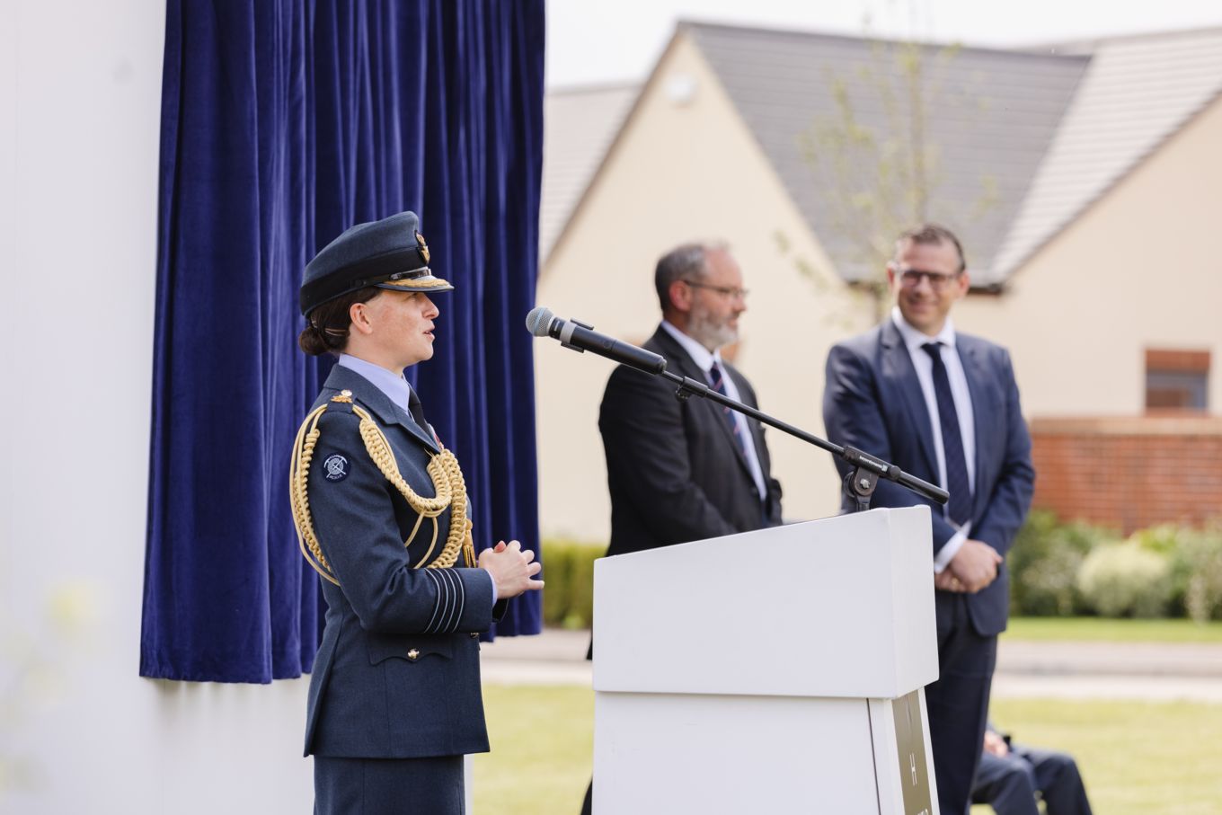 Group Captain Emily Flynn speaking at the RAF Stanton Harcourt Memorial event