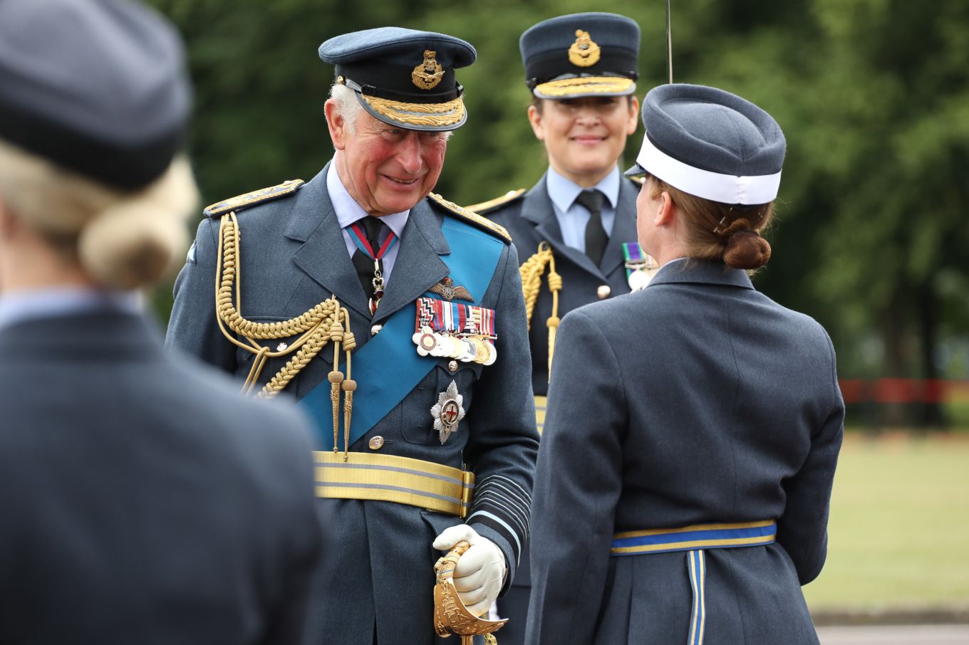 Prince Charles in RAF uniform with graduates at RAF College Cranwell