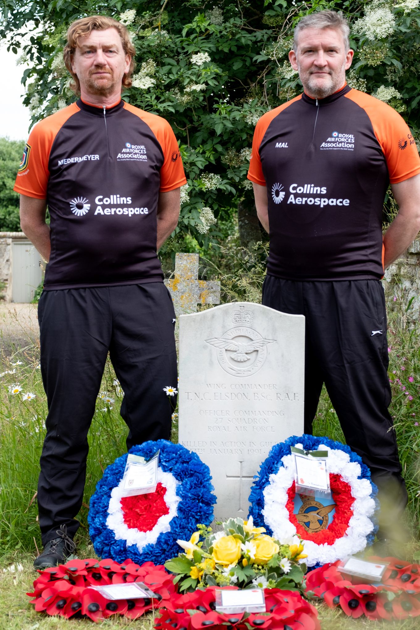 Mal and Martin at the grave of Wg Cdr Elsdon 