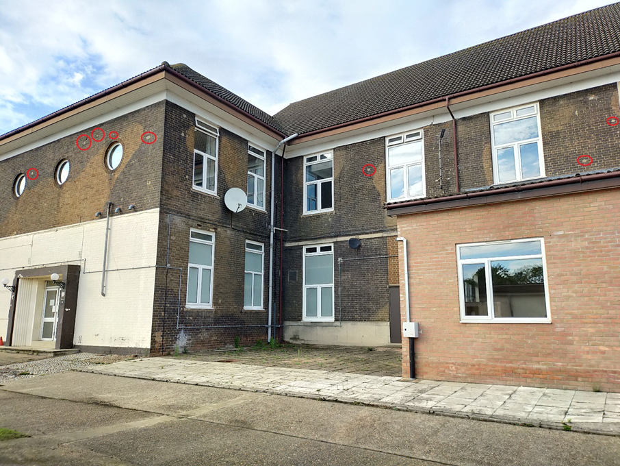 Machine gun damage can still be seen today on the exterior of the former Junior Ranks Mess