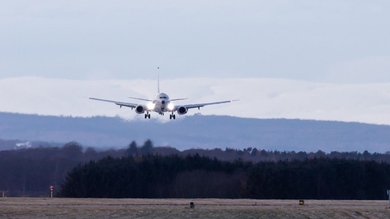 Image shows the new RAF Poseidon aircraft landing.