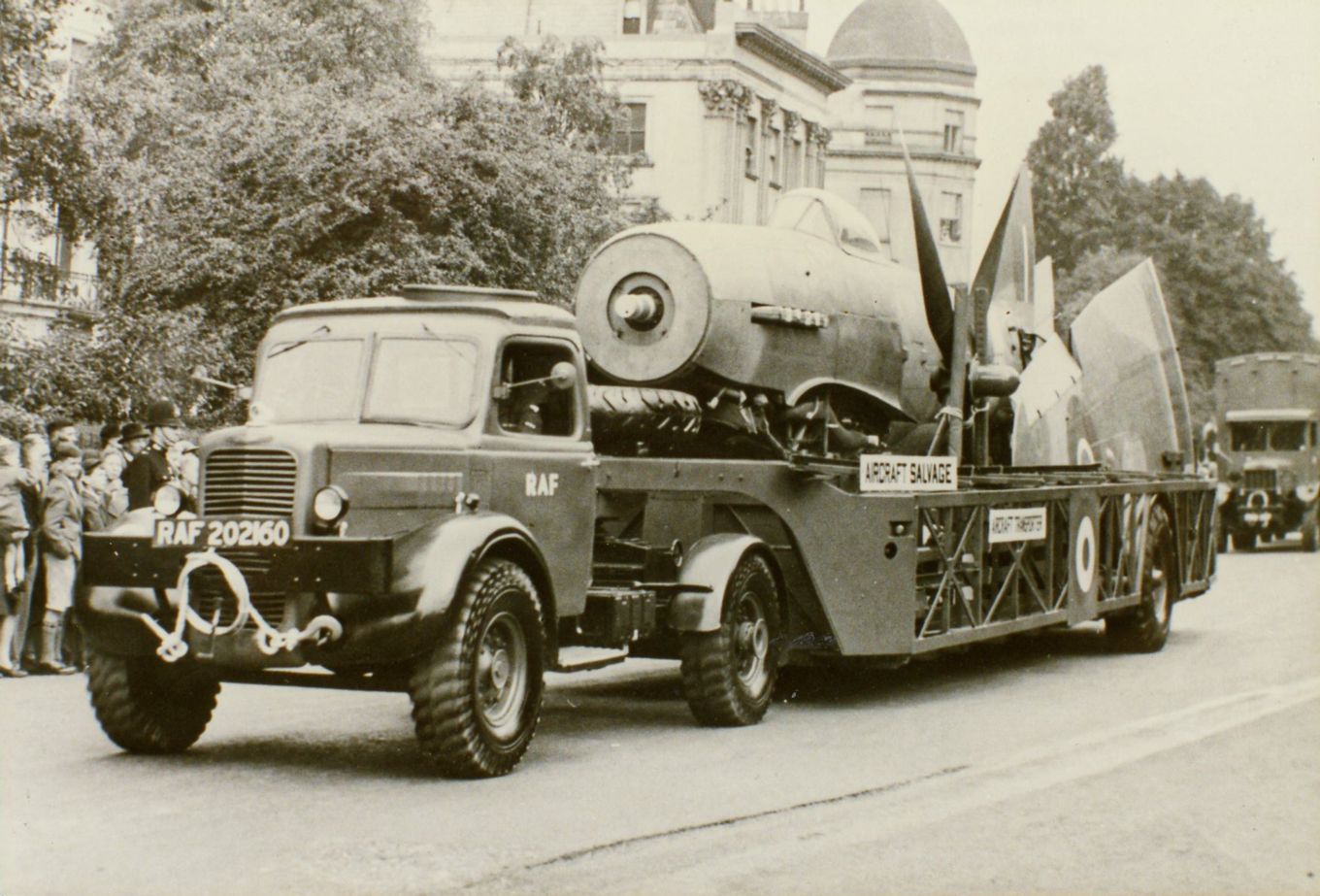 A 2MT Squadron truck transporting a Spitfire during the victory parade in 1946. 