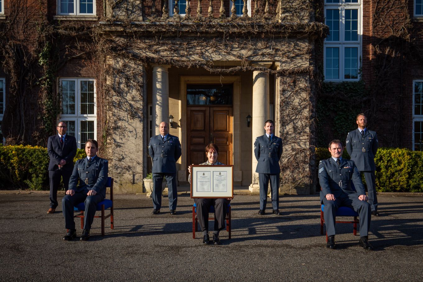 From left to right: Mr Paul Coles, Flt Lt Mike Hampton (seated), Cpl Richard Clarke, Ms Ali Fruin (seated), Cpl Jon Roberts, Sgt Darren Pipe (seated), Cpl Shane Winfield